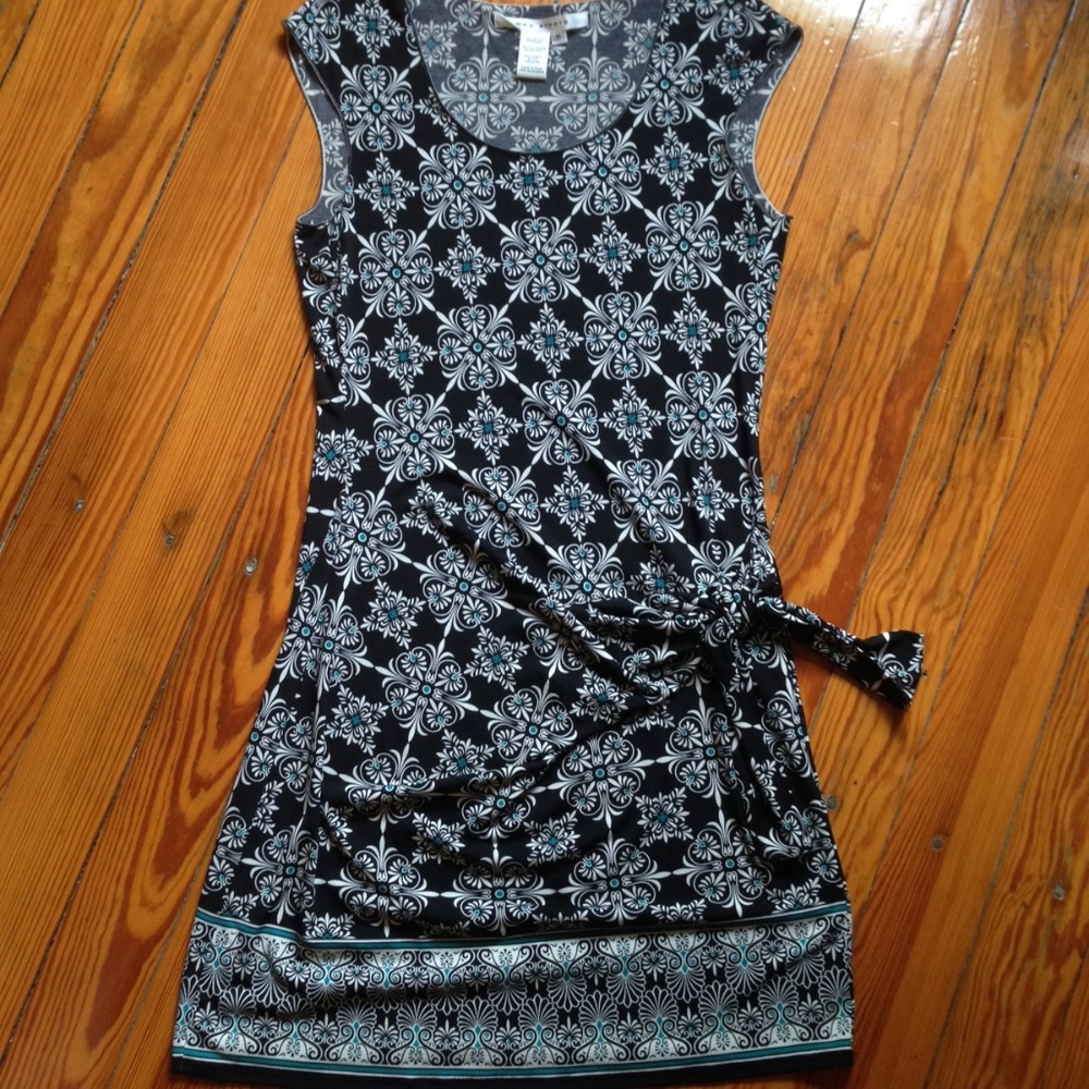 Max Studio Side Tie Dress, Black/Cream/Green, Sz M